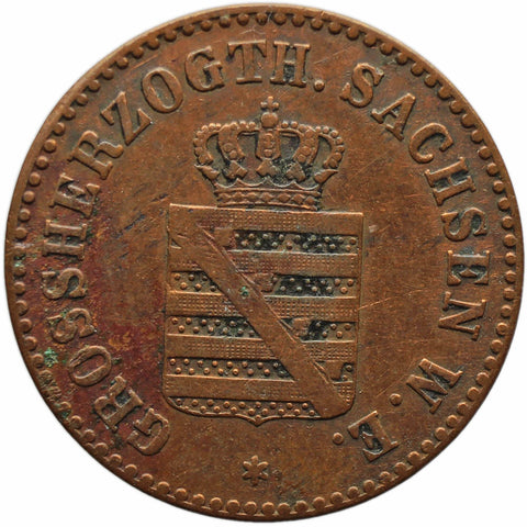 1858 A 2 Pfennige Grand duchy of Saxe - Weimar - Eisenach German Coin Carl Alexander