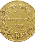 1858 R 1 Scudo d'Oro Pius IX Coin Gold Papal Italy States