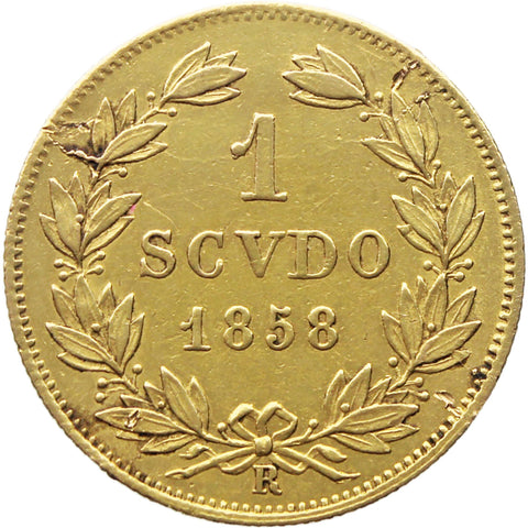 1858 R 1 Scudo d'Oro Pius IX Coin Gold Papal Italy States