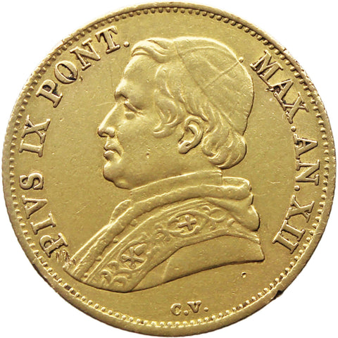 1858 R 1 Scudo d'Oro Pius IX Coin Gold Papal Italy States