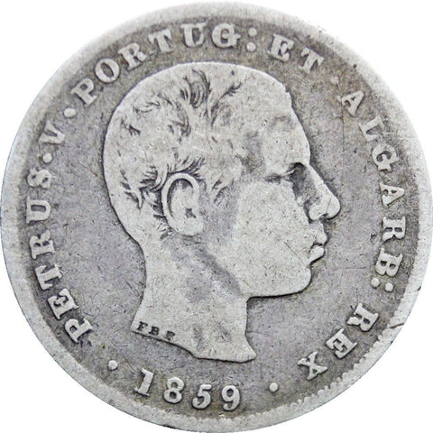 1859 100 Reis Portugal Pedro V Silver Coin