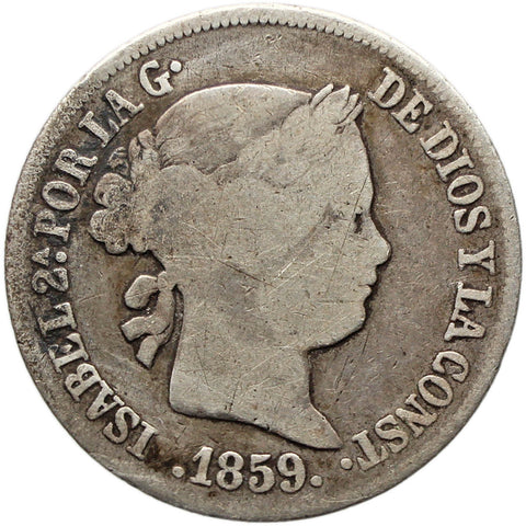 1859 2 Reales Spain Coin Isabel II Silver Madrid Mint