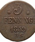 1859 3 Pfennige City of Rostock German Coin