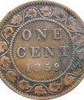 1859 One Cent Canada Queen Victoria Bronze Coin