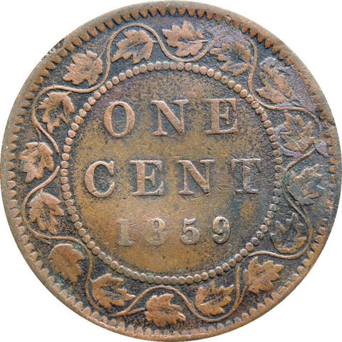 1859 One Cent Canada Queen Victoria Bronze Coin