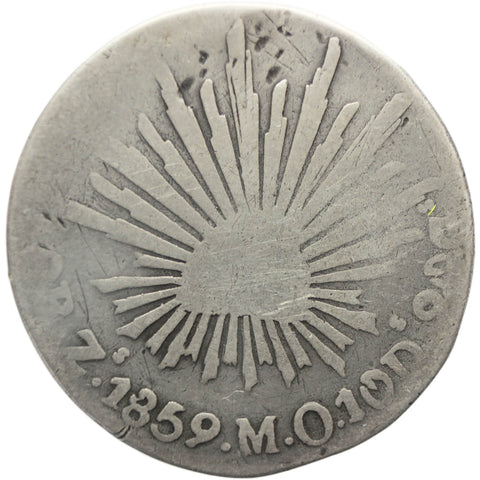 1859 Zs OM 2 Reales Mexico Coin Silver Mint Zacatecas