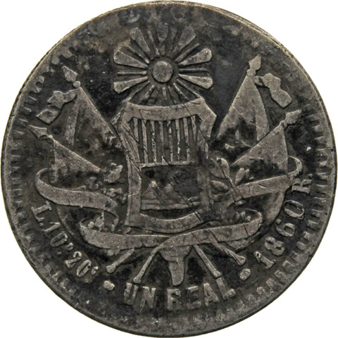1860 1 Real Guatemala Coin Silver Rafael Carrera