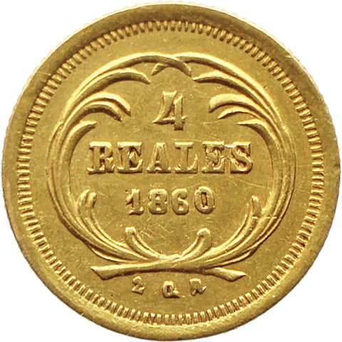 1860 4 Reales Guatemala Coin Gold Rafael Carrera