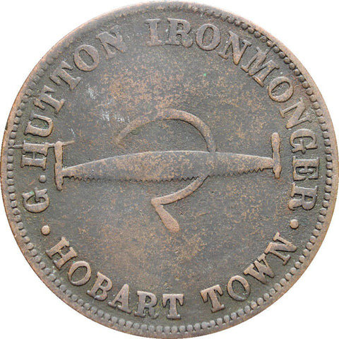 1860 ’s Australia Tasmania G. Hutton, Ironmonger, Hobart Token – Halfpenny
