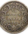 1862 1/4 Rupee Coin British India Victoria silver Coin Bombay Mint