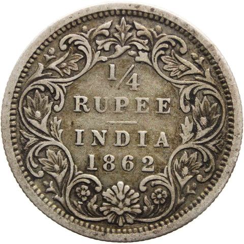 1862 1/4 Rupee Coin British India Victoria silver Coin Bombay Mint