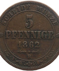 1862 B 5 Pfennige Coin Kingdom of Saxony Johann I Germany States