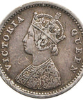 1862 Two Annas India British Queen Victoria Silver Coin Bombay Mint