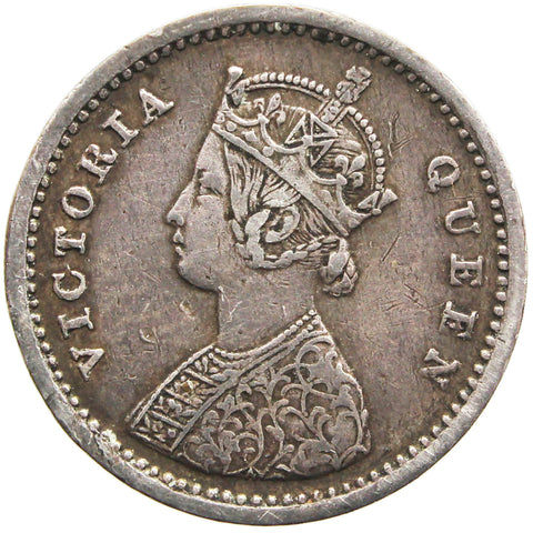 1862 Two Annas India British Queen Victoria Silver Coin Bombay Mint