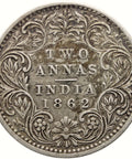 1862 Two Annas India British Queen Victoria Silver Coin Bombay mint