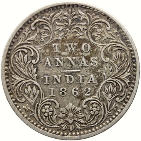 1862 Two Annas India British Queen Victoria Silver Coin Bombay mint