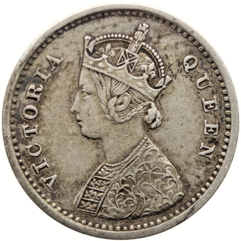 1862 Two Annas India British Queen Victoria Silver Coin Bombay mint