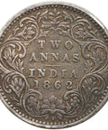 1862 Two Annas India British Queen Victoria Silver Coin Bombay Mint