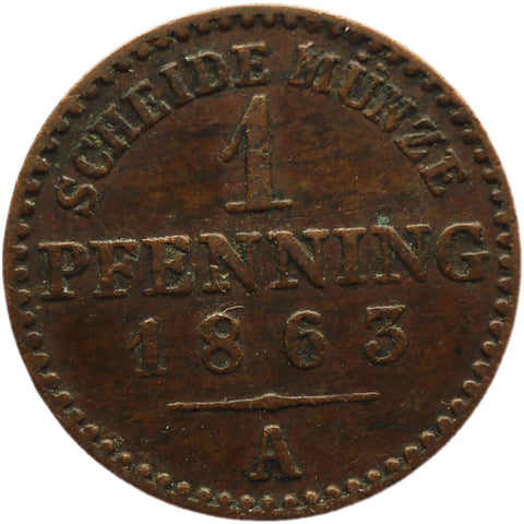1863 A 1 Pfennig Kingdom of Prussia German states William I Coin