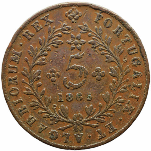 1865 5 Reis Azores Portugal Coin Luiz I