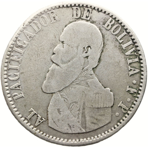 1865 FP 1 Melgarejo Bolivia Coin Silver