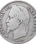 1866 50 Centimes France Napoleon III Coin Silver