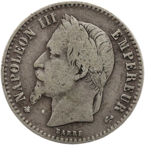 1866 50 Centimes France Napoleon III Coin Silver