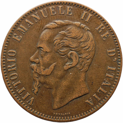 1866 H 10 Centesimi Italy Coin Vittorio Emanuele II Heaton's Mint