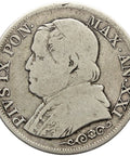 1866 Italy States Papal One Lira Pius IX Silver Coin