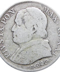 1866 Italy States Papal One Lira Pius IX Silver Coin