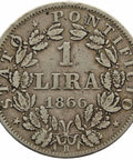 1866 Italy States Papal One Lira Pius IX Silver Coin