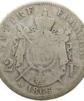 1866 K 2 Francs France Coin Napoleon III Silver Bordeaux Mint