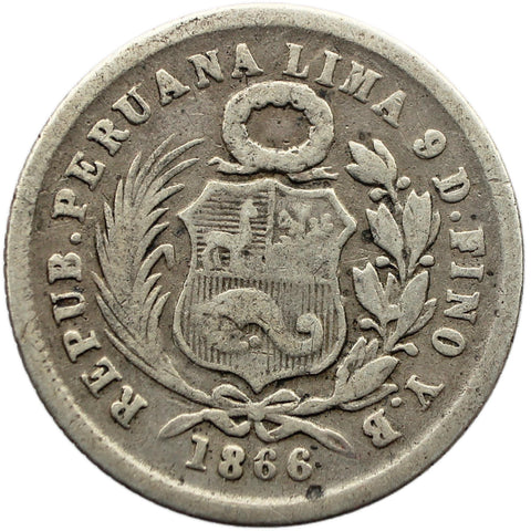 1866 YB 1 Dinero Peru Coin Silver