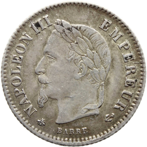 1867 20 Centimes France Coin Silver Napoleon III