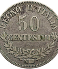 1867 50 Centesimi Italy Vittorio Emanuele II Silver Coin Naples Mint