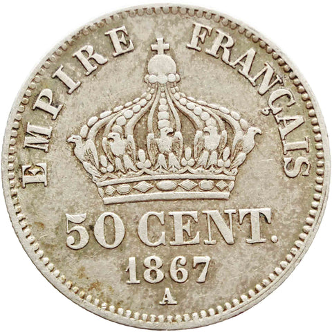 1867 50 Centimes France Coin Napoleon III Silver