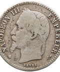 1867 50 Centimes France Coin Napoleon III Silver Paris Mint
