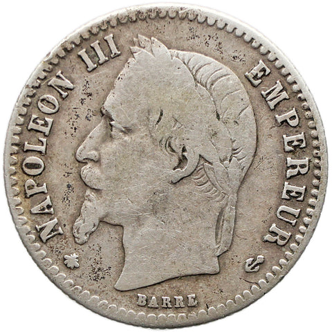 1867 50 Centimes France Coin Napoleon III Silver Paris Mint