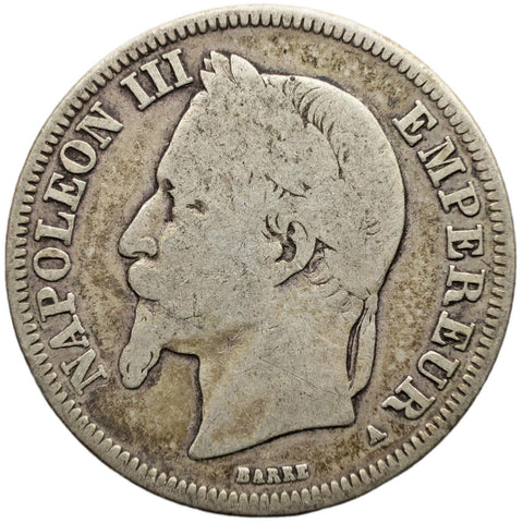 1867 A 2 Francs France Coin Napoleon III Silver Paris Mint