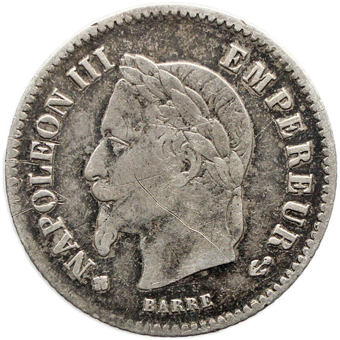 1867 BB 20 Centimes France Napoleon III Coin Silver