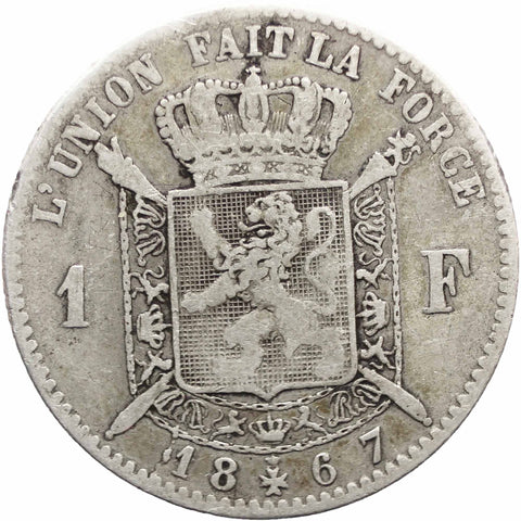 1867 Belgium Leopold II Silver One Franc French text