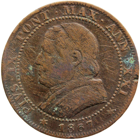 1867 One Soldo, 5 Centesimi Italy Papal States Pius IX Coin