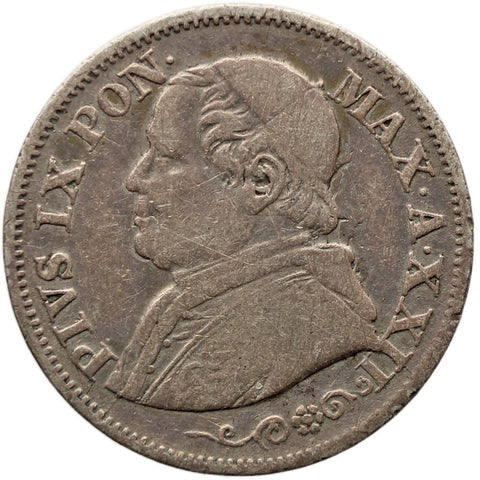 1868 10 Soldi Pius IX Italy States Papal Silver Coin XXII