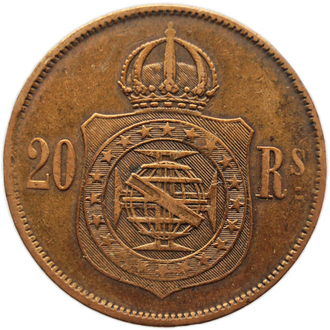 1869 20 Reis Brazil Coin Pedro II