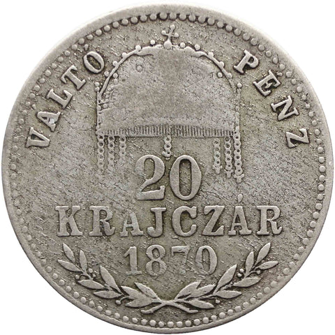 1870 GY F 20 Krajczár Hungary Coin Silver Franz Joseph I