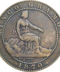 1870 OM Cinco Centimos Spain Provisional Government Coin 5 Cent Spanish Coins Old Money Numismatic Europe Collectible
