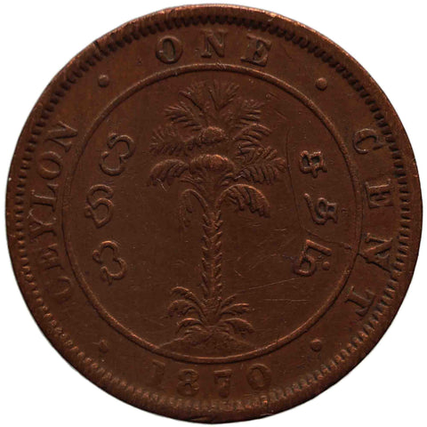 1870 One Cents Ceylon Victoria Coin