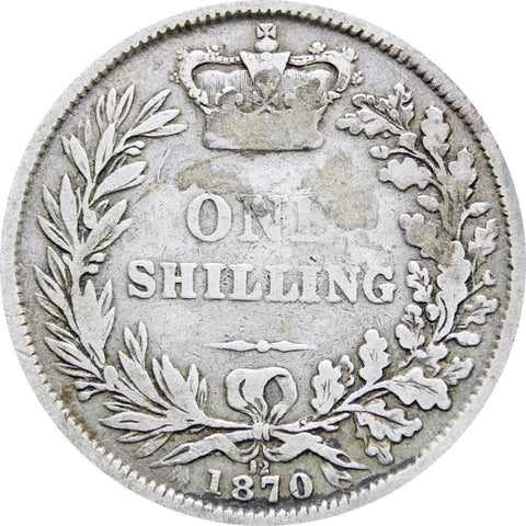 1870 Shilling Victoria Queen Great Britain Silver British Coin