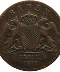 1871 1 Kreuzer Grand - duchy of Baden Coin German states Friedrich I Victory over France
