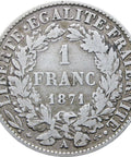 1871 One Franc France Coin Silver